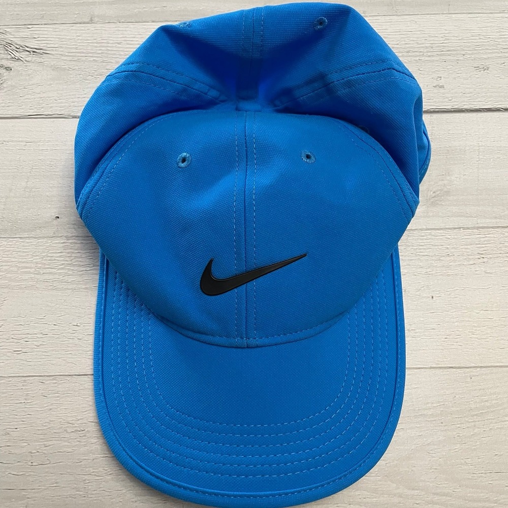 NIKE Adult Golf Tech Swoosh Hat Cap Blue logo Black adjustable